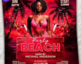 Tropical Beach Party Flyer Template | Summer Event Poster (Digital Download)