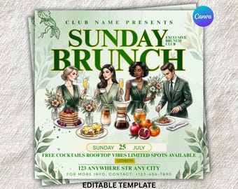 Elegant Sunday Brunch Flyer Template | Modern Party Invitation (Digital Download)