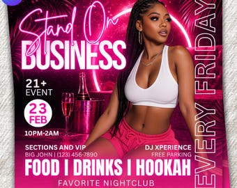 Stand On Business Party Flyer | Pink Nightclub Event, Ladies Night Promotion (Digital Download)