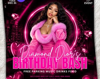 Pink Birthday Bash Flyer Canva Template | Luxury Glam Party Invitation (Digital Download)