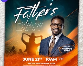 Father's Day Church Flyer Canva Template | Worship Invitation (Instant Download)