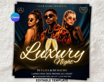 Luxury Night Club Flyer Template | Black Gold VIP Party Invitation (Digital Download)