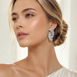 Large statement earrings in 925 sterling silver with cubic zirconia | Luxury stud earrings for women | Elegant bridal jewelry | Wedding earrings | Glamorous jewelry