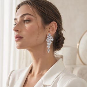 Luxury 925 Sterling Silver Angel Wing Diamond Earrings, Long Crystal Chandelier Angel Wing Earrings, Bridal Earrings, Statement Wedding Jewelry