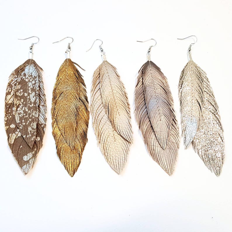 Double Feather Earrings Feather Earrings Feathers Bohemian Etsy