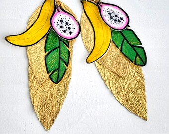 Summer Earrings Banana Tropical Fruit Dragonfruit Beachy Boho Statement Jewelry Maximalist Long Party Earring Trendy Bride Gifts For Friend