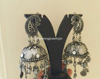 Oxidized Jhumka Earrings Indian Jewelry Earrings Pakistani Earrings Boho Earrings Indian Oxidized Earrings Ethnic Afghani Earrings
