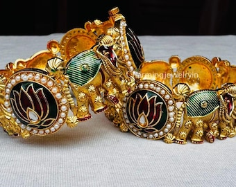 Rajasthani Bangle, Beaded Bridal Bracelet, Indian Ethnic Jewelry, Traditional Wedding Kada, Statement Jewelry (Pair Of 2)