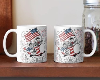USA 250 Years Celebration Mug, Patriotic 250th Anniversary Coffee Cup, 1776-2026 America Birthday Gift, Fourth of July Stars and Stripes Mug