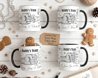 Custom Fist Bump Mugs - Personalized Daddy's Team Ceramic Mug for Father's Day - Gift with Son and Daughter Names