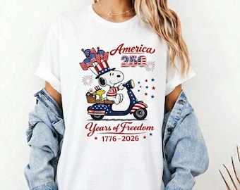 America 250 Years of Freedom Snoopy Shirt, 1776-2026 Semiquincentennial Tee, Patriotic 4th of July T-Shirt, USA 250th Anniversary Gift