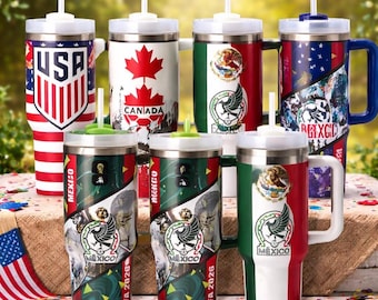 Custom 40oz Tumbler with Handle Gift Set World Cup 2026 Sports Fan Travel Mug Stainless Steel Insulated Cup Soccer Gift for Him Mexico USA
