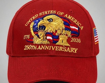 USA 250th Anniversary Hat Cap Eagle 1776 2026 RED Embroidered