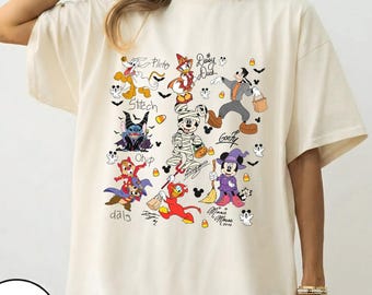 Vintage Mickey Friends Signatures Halloween Comfort Colors Shirt, Retro Disney Spooky Season Tee, WDW Family Matching Vacation Trip 2026