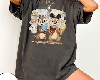 ヴィンテージ おもしろチップとデール ディズニーランド スナックシャツ、ディズニーパーク アイスクリームシャツ、チップとデール ダブルトラブル Tシャツ、マジックキングダム ファミリーシャツ