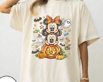 Retro Mickey Minnie Halloween Tank Top, Ghost Halloween Tanktop, Cute Pumpkin Ghost Tee, Mickey Minnie Ghost Tank Top, Disney Spooky Season