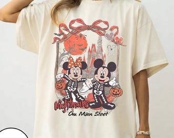 Vintage Nightmare On Main Street Shirt, Retro Mickey Minnie Skeleton Tee, Disneyworld Halloween Party Top, Spooky Season Dad Gift