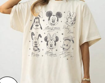 Retro Disney Mickey And Friends Signatures Comfort Colors Shirt Disney Vacation Shirt, Magic Kingdom shirt Disneyland Tee, Disneyworld Shirt