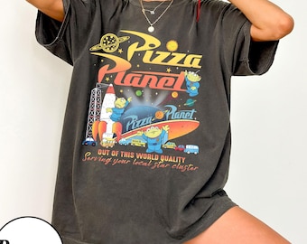 ヴィンテージ ピザ プラネット トイ ストーリー シャツ、エイリアン ピザ プラネット T シャツ、WDW ディズニーランド トイ ストーリー ランド トリップ シャツ、ピザ ラバー T シャツ、子供用 & 大人用シャツ
