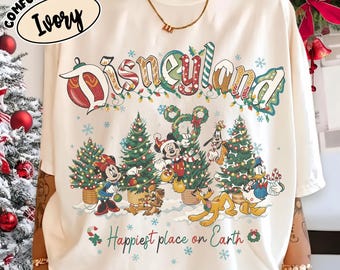 Vintage Mickey & friends Disneyland Christmas shirt, Family Christmas Happiest place on Earth sweatshirt, Christmas tree Holiday sweatshirt