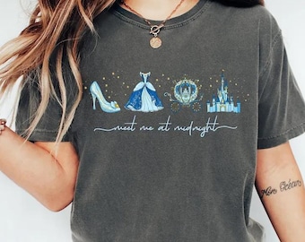 レトロな「真夜中に会おう」シャツ、シンデレラをイメージしたTシャツ、ディズニーのシンデレラシャツ、プリンセスパーティーギフト、ディズニーガールズトリップ2026シャツ