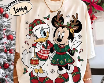 Retro Minnie Daisy Christmas Comfort Colors Sweat Shirt, Disney Friends Holiday Tee, Disneyland Christmas Matching Trip, Best Friend Gift