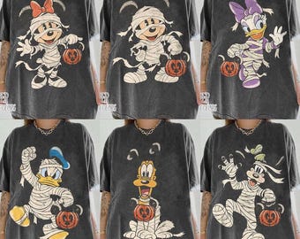 Retro Mickey And Friends Mummy Halloween Shirt, Retro Disney Characters Spooky Tee, Not So Scary Party 2026, Family Matching Group Vacation