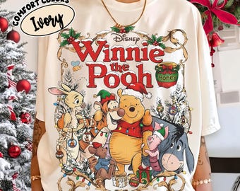 Comfort Colors Disney Winnie The Pooh Christmas Shirt, Vintage Pooh and Friends Xmas Tee, WDW Disneyland Family Holiday Trip Gift 2026