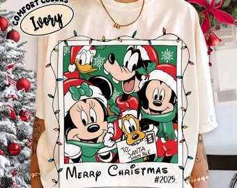 Retro Disney Mickey and Friends Merry Christmas Comfort Color® Shirt, Disney Christmas Shirt, Disneyland Christmas Tee, Disney Family Shirts