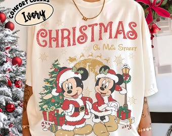 Vintage Mickey Minnie Christmas On Main Street Shirt, Mickey's Very Merry Christmas Party 2026 Tee, Disney Family Vacation Matching Shirts