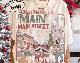 Retro Mickey Friends Christmas Tee, Meet Me On Main Street Holiday Shirt, Disney Christmas Party 2026, Disneyland Family Vacation Sweatshirt