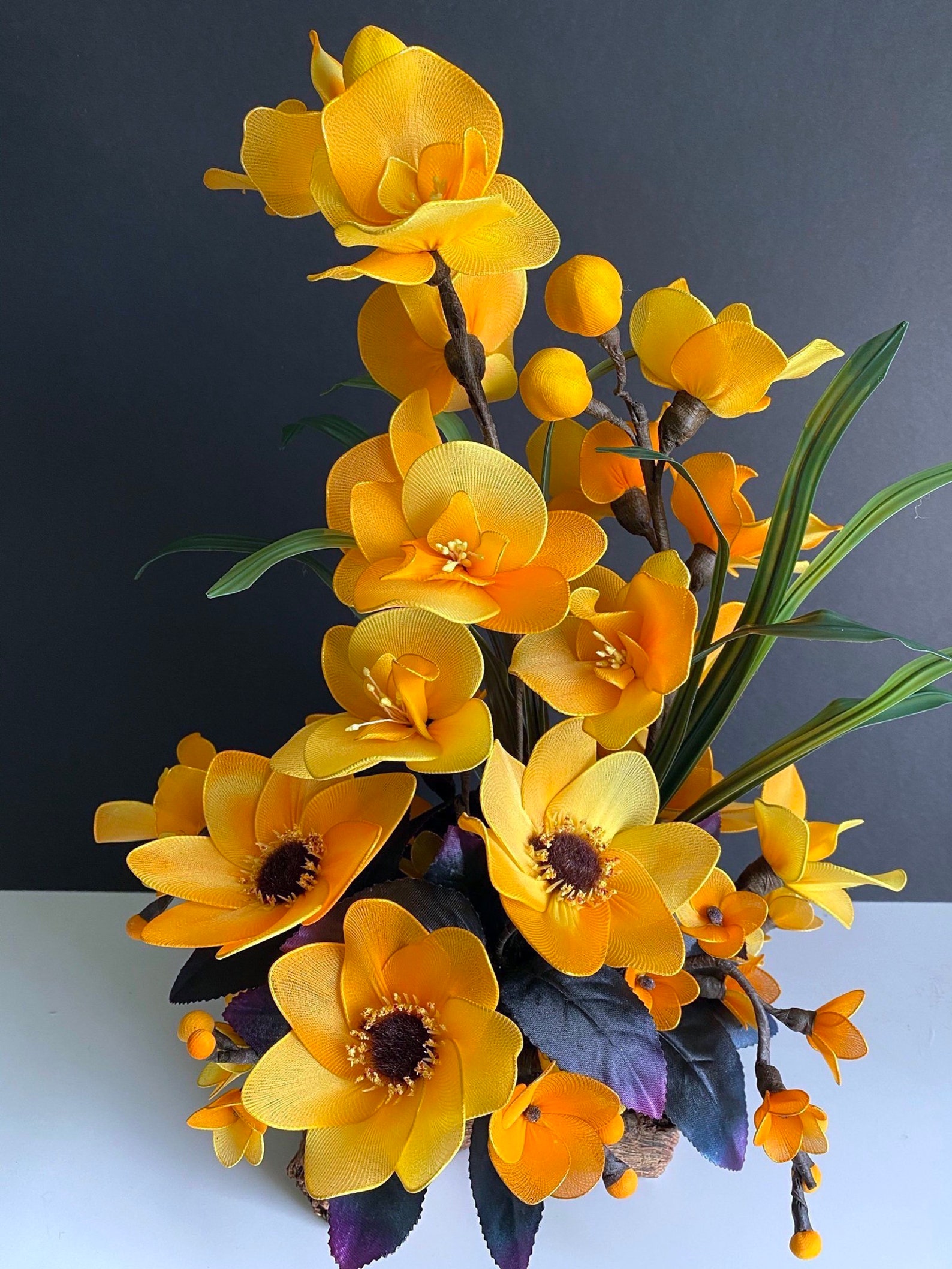 Handmade Nylon Flower Arrangement Tabletop Centerpiece Nylon Etsy