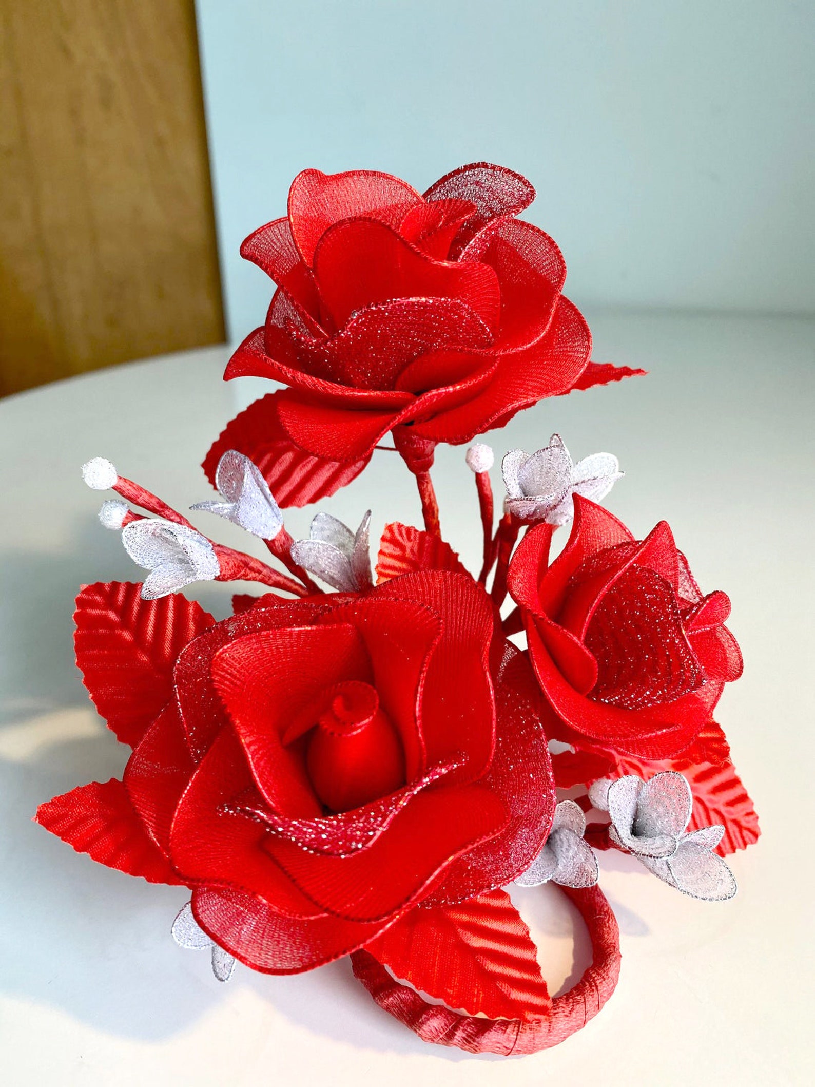 Red Nylon Roses Handmade Nylon Flowers Wedding Decor Etsy