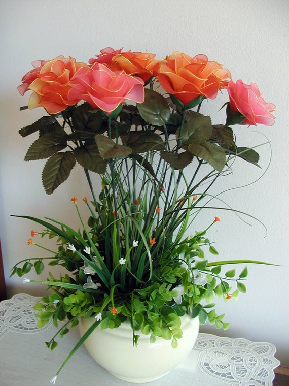 Items similar to Handmade Nylon Flower Arrangement on Etsy