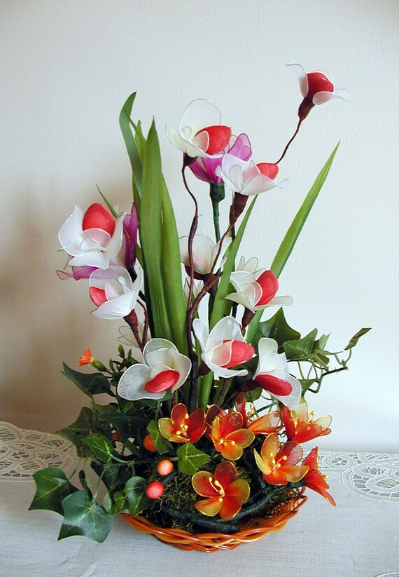 Items similar to Handmade Nylon Flower Arrangement on Etsy