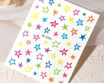 Adesivi per unghie a forma di stella colorata - Mini stelle 3D multicolore, decalcomanie arcobaleno kawaii, nail art celeste Y2K, decorazione fai da te Polco Deco