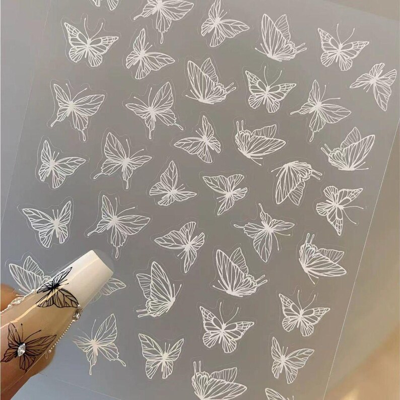 Line Sticker Nails Butterfly Nail Art Decals: Delicate 3D Butterfly Stickers for Design ...