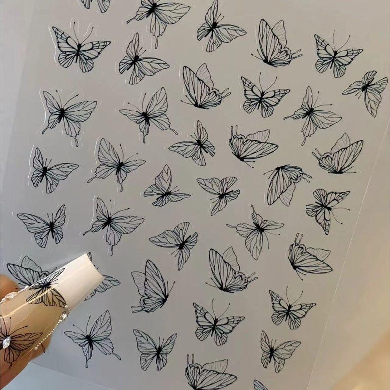 Line Sticker Nails Butterfly Nail Art Decals: Delicate 3D Butterfly Stickers for Design ...