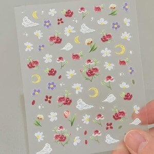 Floral Moon Cloud Stickers – Rose Daisy Celestial Planner Decals us100-102