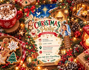 Christmas Family Party Invitation, Holiday Party Invite, Merry Little Xmas Digital Christmas Invitation