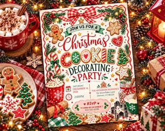 Christmas Party Invitation, Holiday Party Invite, Gingerbread and Cookies Digital Christmas Invitation