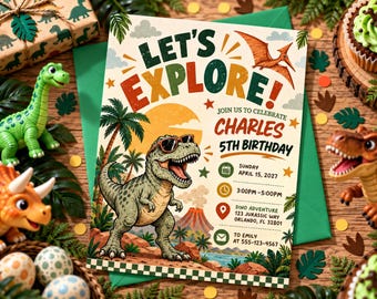 Dinosaur Birthday Invitation , Editable T Rex Dino World Party Invite, Jurassic Party Design Canva Template