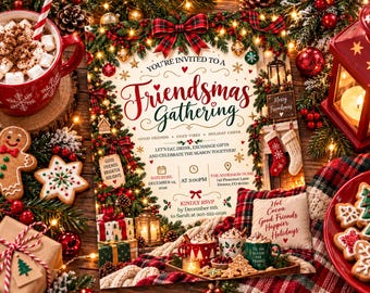 Friendsmas Gathering Christmas Party Invitation, Holiday Party Invite, Gingerbread and Cookies Digital Christmas Invitation