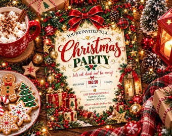 Christmas Family Party Invitation, Holiday Party Invite, Merry Little Xmas Digital Christmas Invitation