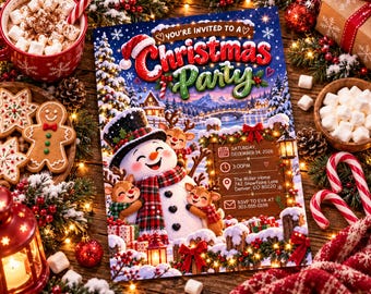 Snowflake Christmas Birthday Party Invitation, Holiday Party Invite, Santa's  Xmas, Friendsmas Digital Invitation
