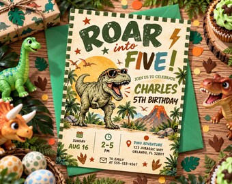 Dinosaur Birthday Invitation , Editable T Rex Dino World Party Invite, Jurassic Party Design Canva Template