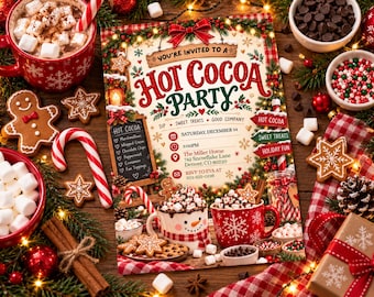 Marshmellows & Cocoa Christmas Party Invitation, Holiday Party Invite, Friendsmas Digital Christmas Invitation