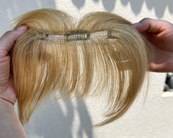 100% Real Human Hair Clip-in Bangs, Honey Blonde Wispy Air Fringe