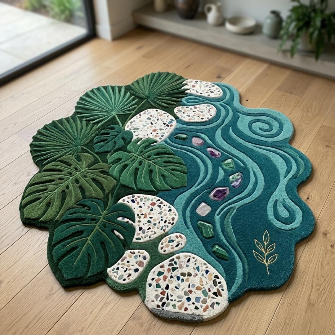 Crystalriver Rug Handcrafted Botanical River Rug Sculpted Leaf Texture Organic Modern ...