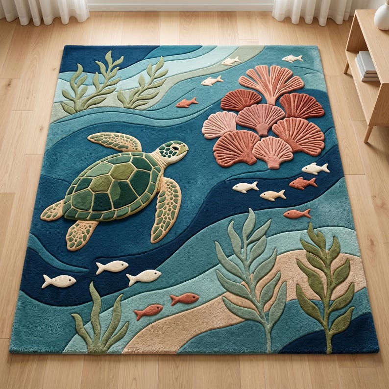 Tortoise Shell Rug Sea Turtle Rug Hand Tufted Coastal Wool Area Carpet Ocean Nursery Decor ...